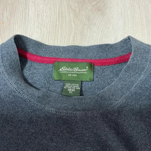 Eddie Bauer Mens Gray Knit Henley Thermal Long Sleeve Crewneck Cotton Sweater XL - Picture 3 of 6